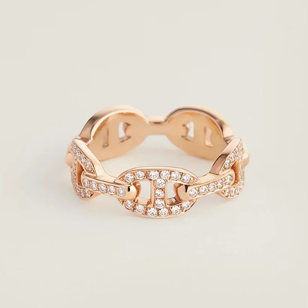 18K Chaine D'Ancre Enchainee Diamond Hermès Ring